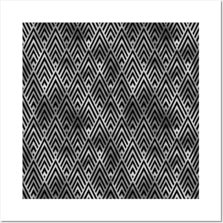 Diamond Chevrons in Black and Silver Vintage Faux Foil Art Deco Vintage Foil Pattern Posters and Art